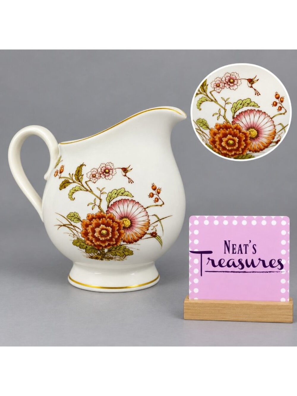 80's Noritake Versatone HOFGARTEN Rust Flowers Hummingbird 8 oz Pitcher Creamer